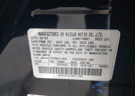 2007 Infiniti M35 z USA, uszkodzony, nr VIN JNKAY01E07M311369